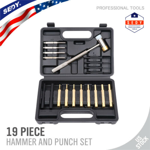 19pc Roll Pin Punch Set Double-faced Hammer Brass Steel Gunsmith Maintenance